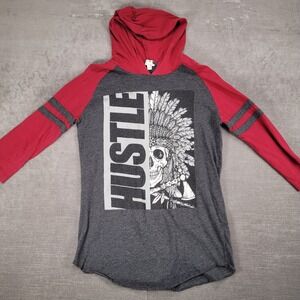 Take That Hustle Skull‎ Native American Chief Graphic Hoodie Long Sleeve Top Med
